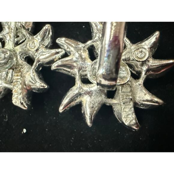 1967 Sarah Coventry Aurora Blaze AB Clip On Earrings Starburst Silvertone - Picture 2 of 10